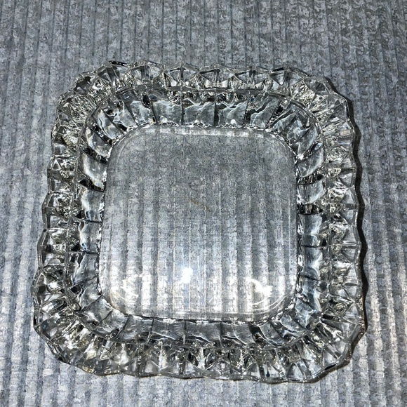 Vintage Depression Square Sawtooth Edges Trinket Ashtray Dish Glass - Picture 1 of 5